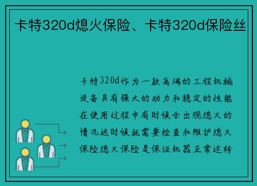 卡特320d熄火保险、卡特320d保险丝